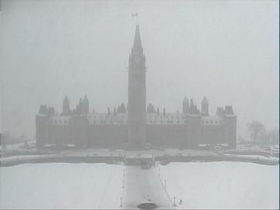 Parliament with snow